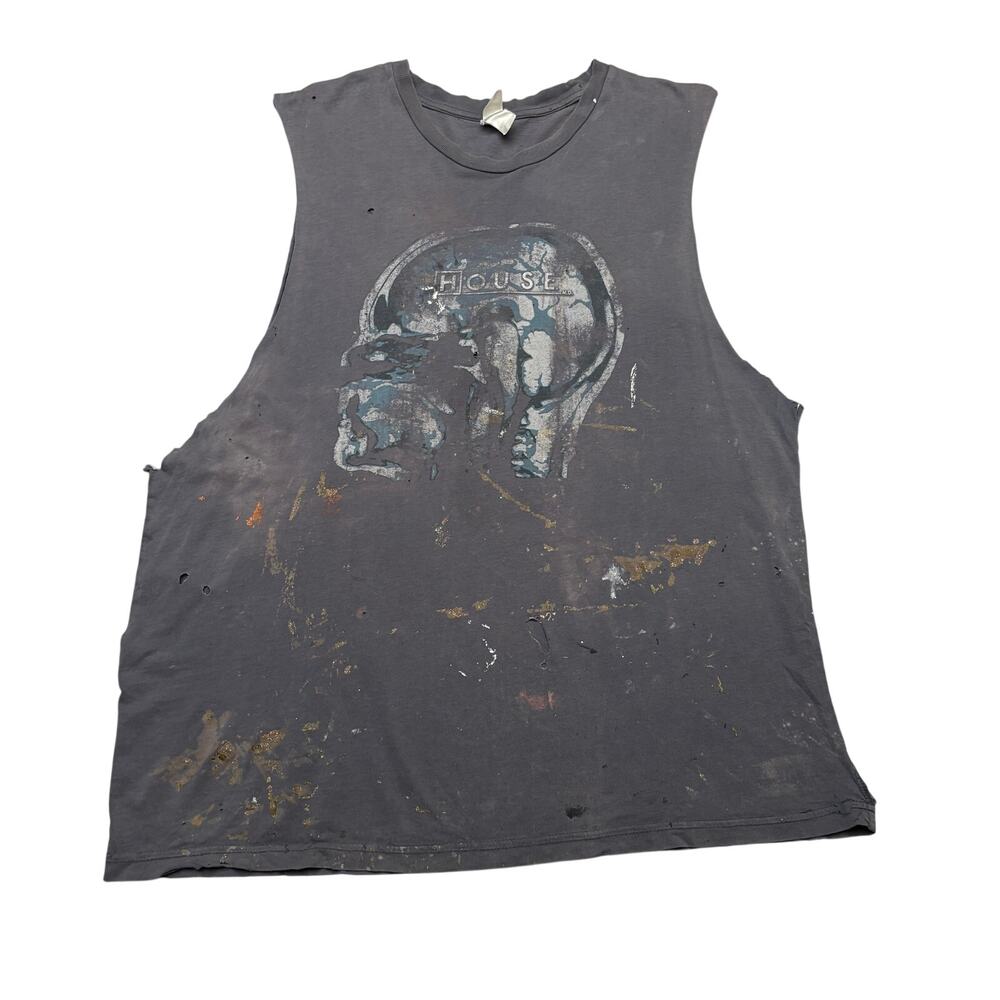 House MD Fox TV Show Promo Cut Off Distressed Paint Splatter Tee Men's Large